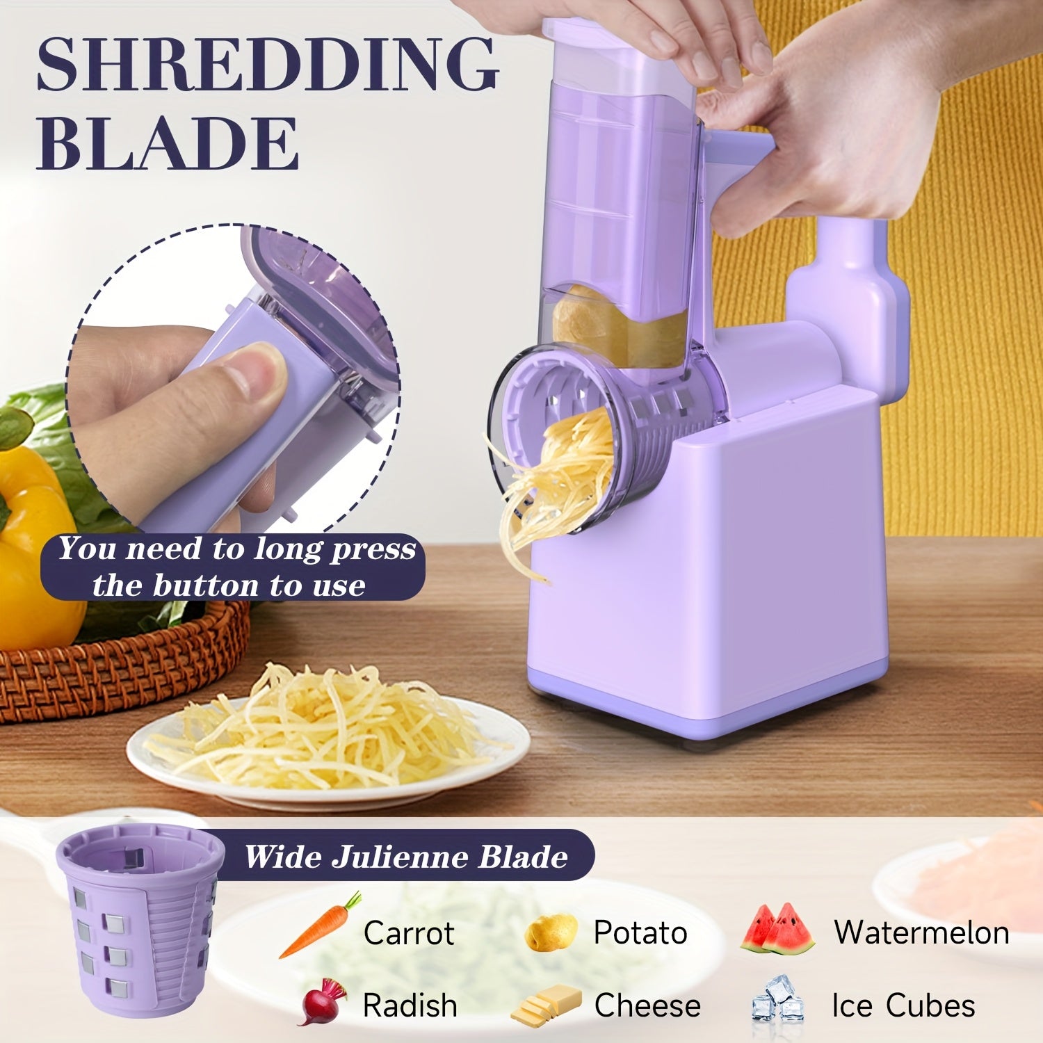 PANCERKA Premium Vegetable Chopper с 3 сменными лезвиями, перезаряжаемый через USB, идеально подходит для различных овощей, идеально для дома, кемпинга и использования на кухне