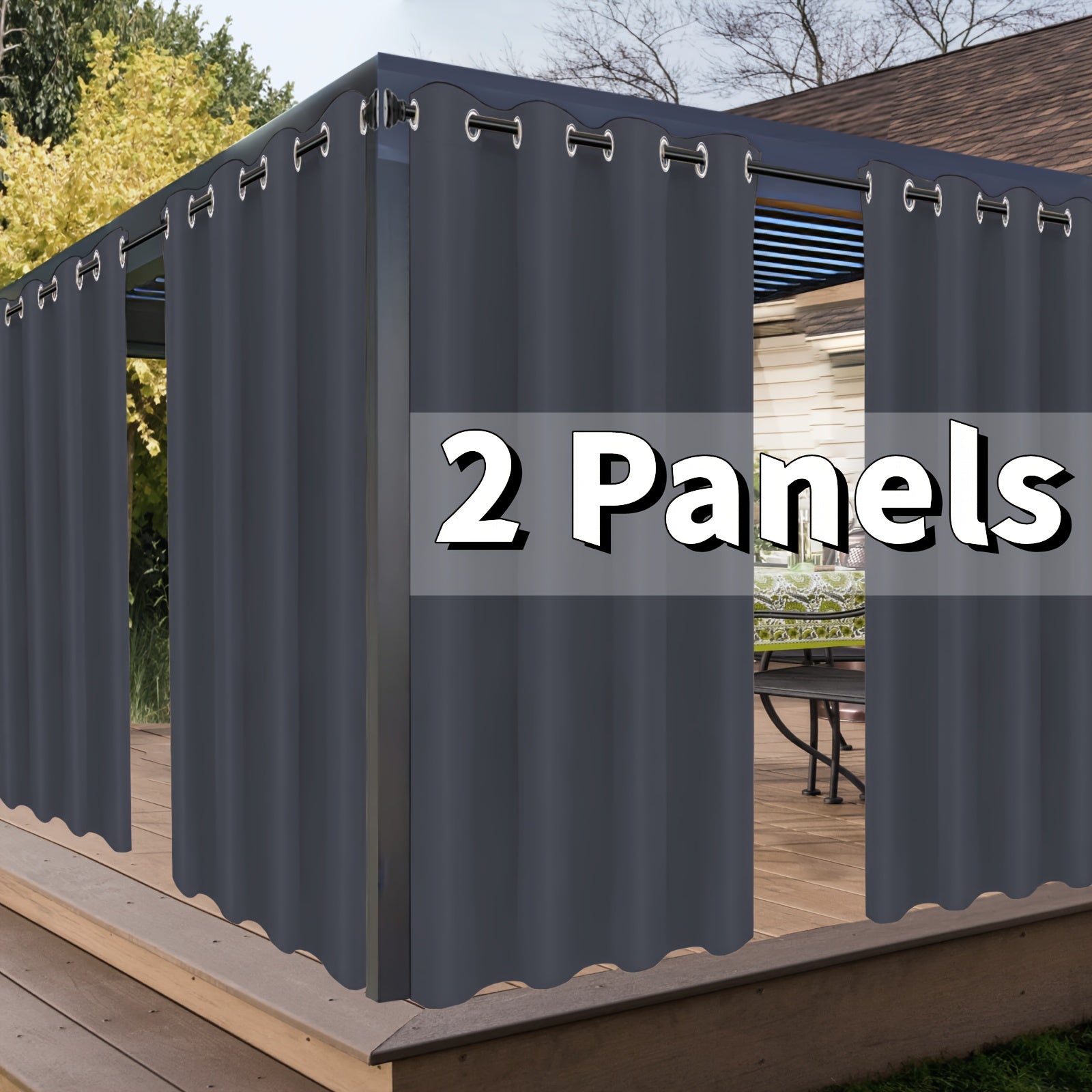 2pcs Waterproof Outdoor Curtains for Patio Light-Filtering Polyester Grommet Privacy Panels