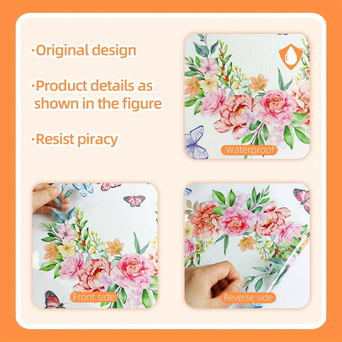 Set of 2 Flower Wash Dry Laundry Room Glass Window Stickers 30x30cm