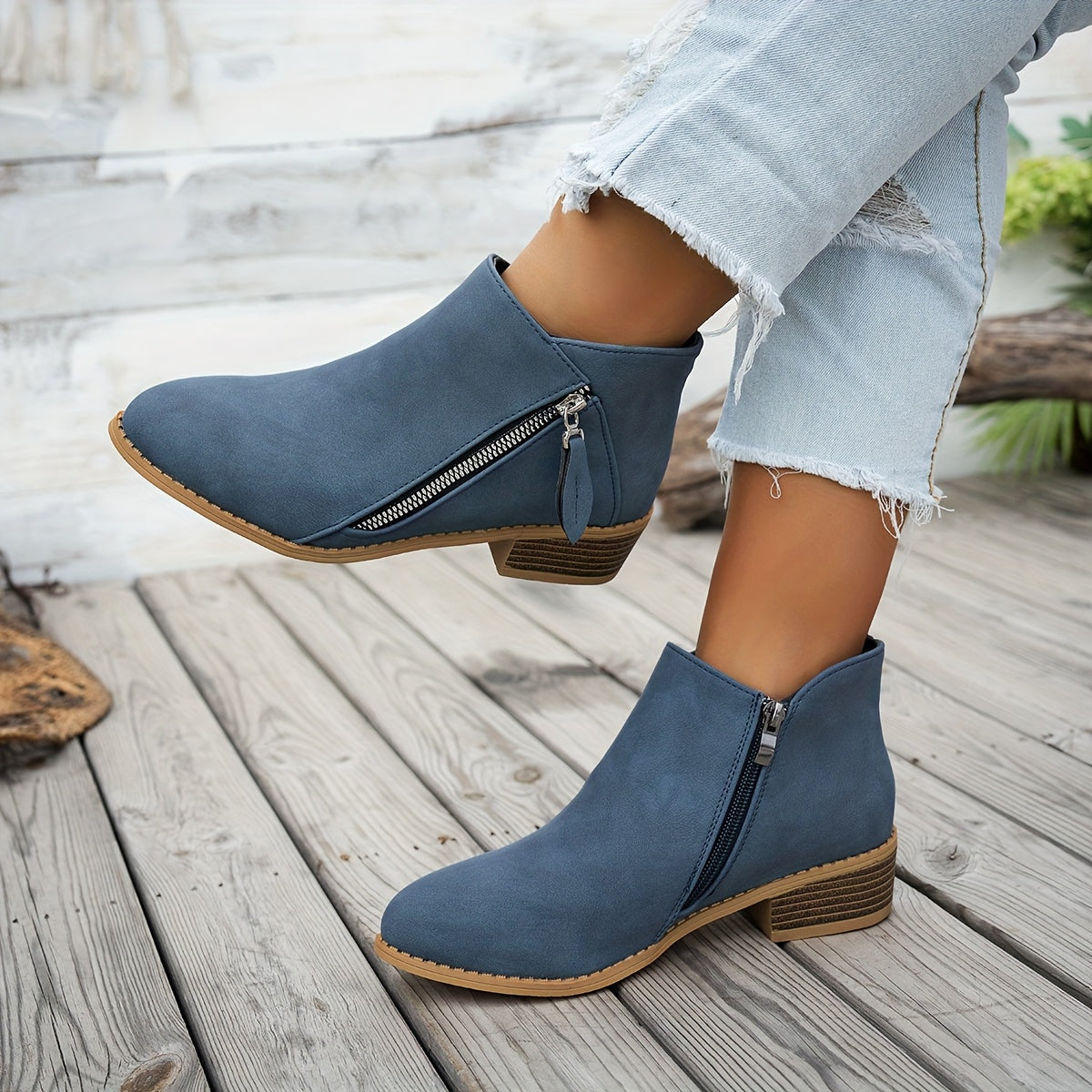 Women's Ankle Boots Pointed Toe Faux Leather Side Zipper All-Season Brown