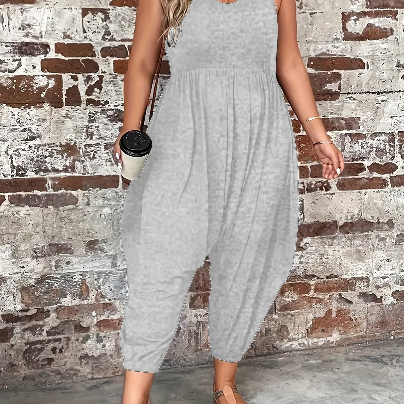 Women's Plus Size Sleeveless Off-Shoulder Jumpsuit Polyester Spandex Casual Romper