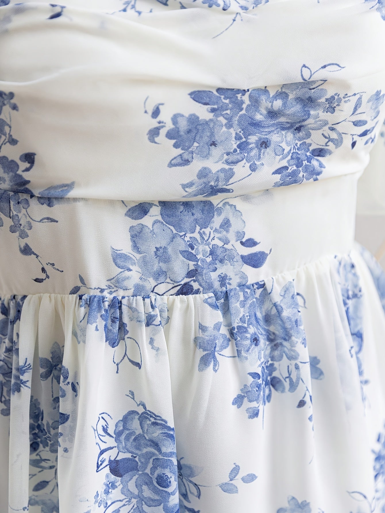 Plus Size Women's Floral Print A-Line Top Ruffled Neck Short Sleeve Polyester