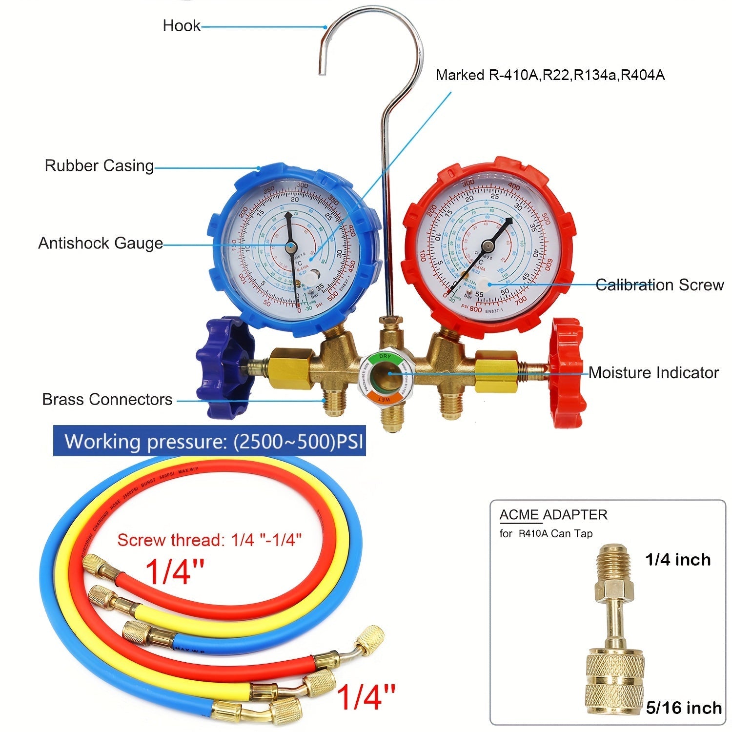 High-Quality Fluorine Meter Set with R410A Adapter for HVAC Use