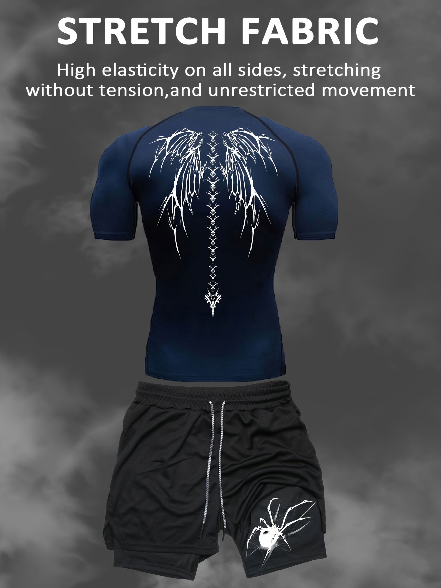 Men's Athletic Set Quick-Dry Compression T-Shirt and Multi-Pocket Shorts for Gym Running Outdoor