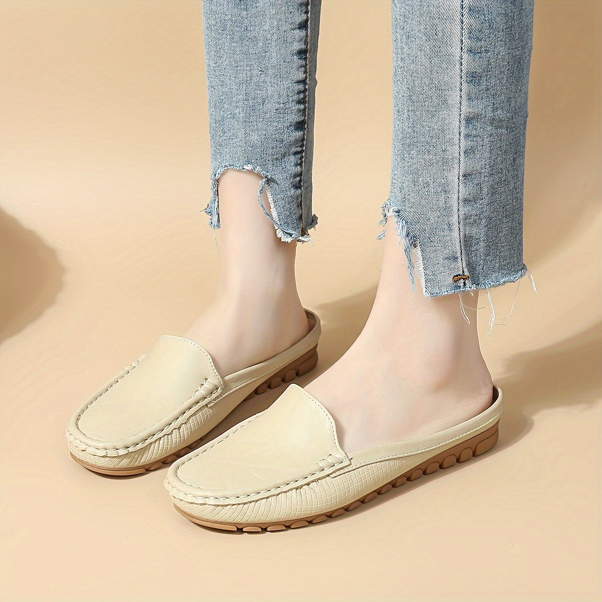 Women's Slip-On Mule Sandals with Cap Toe, Flat Heel, Summer Style