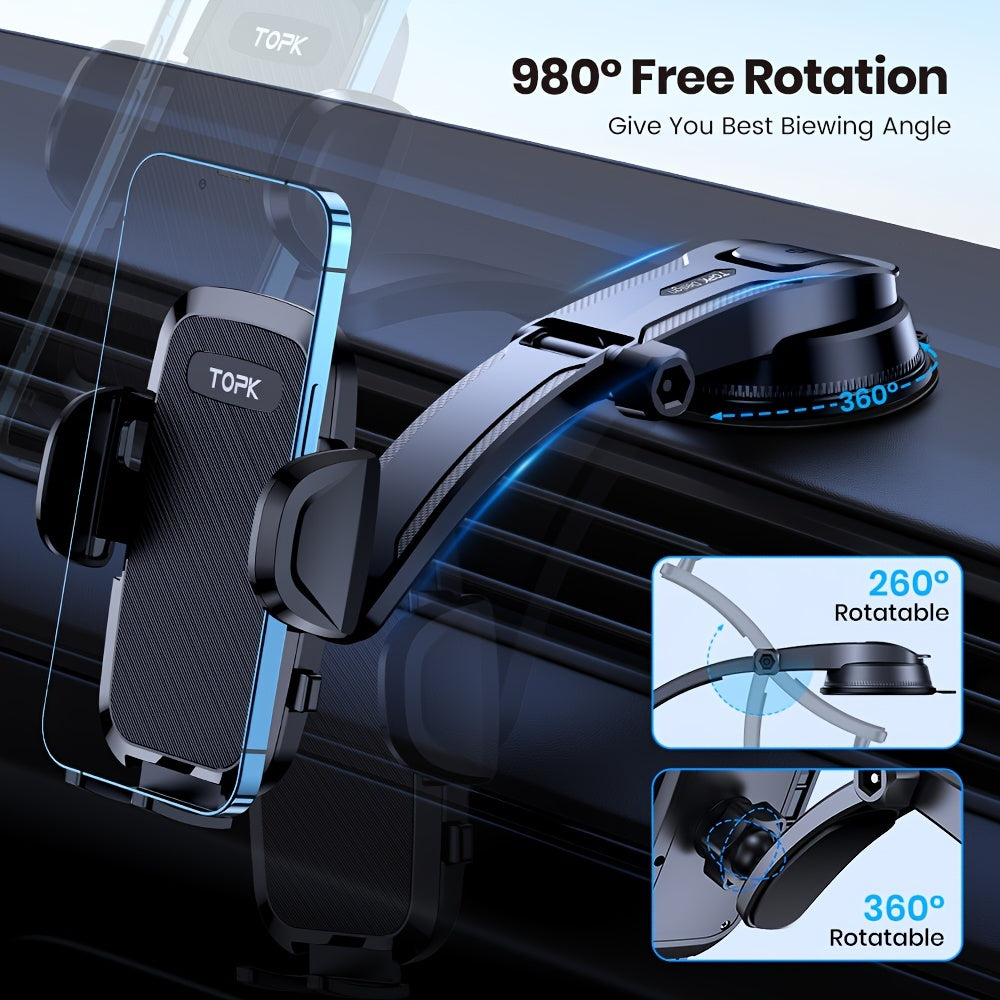 Universal Car Phone Mount 2-in-1 Handsfree Stand for Dashboard, Compatible with iPhone Android