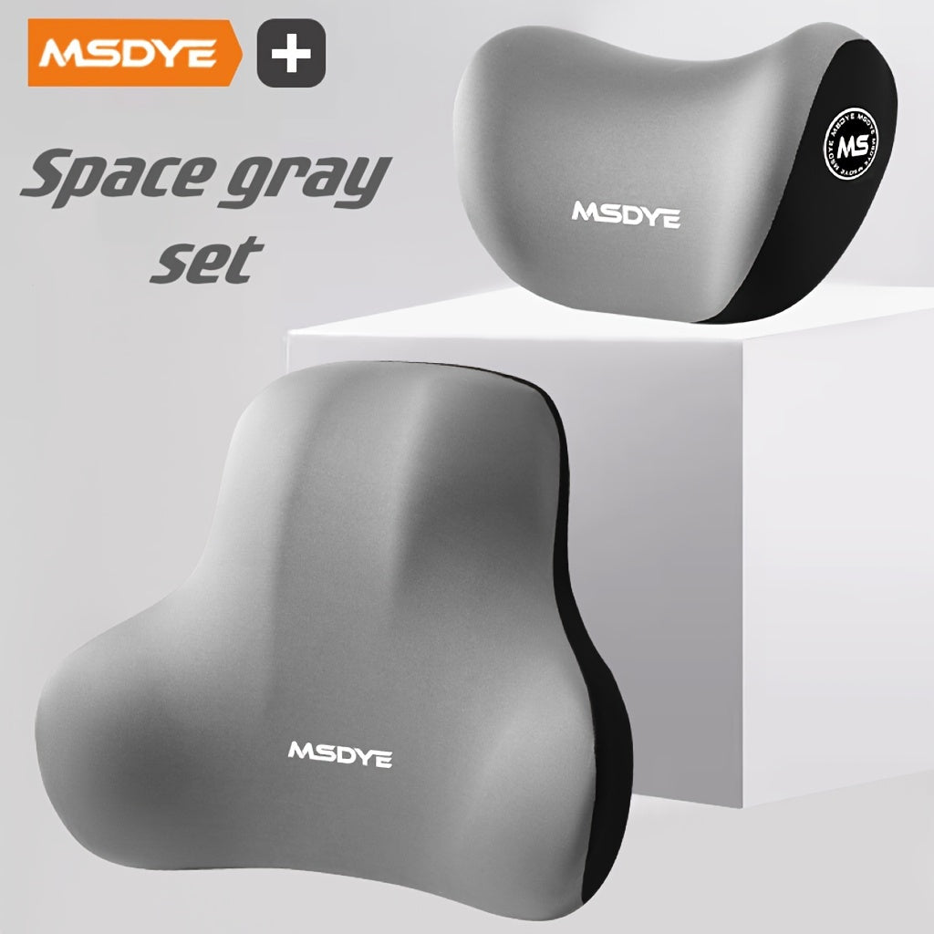 Memory Foam Headrest and Lumbar Support Set for Car Seat Comfort Breathable Polyester