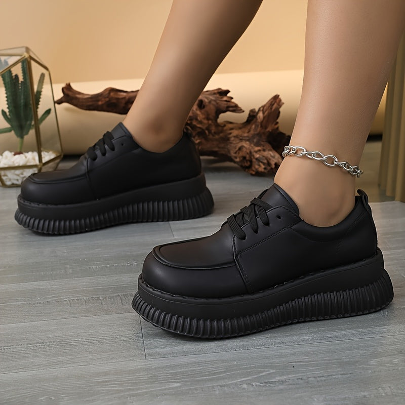 Women's Platform Oxford Shoes Black Lace-Up Chunky Sole Casual Office Loafers