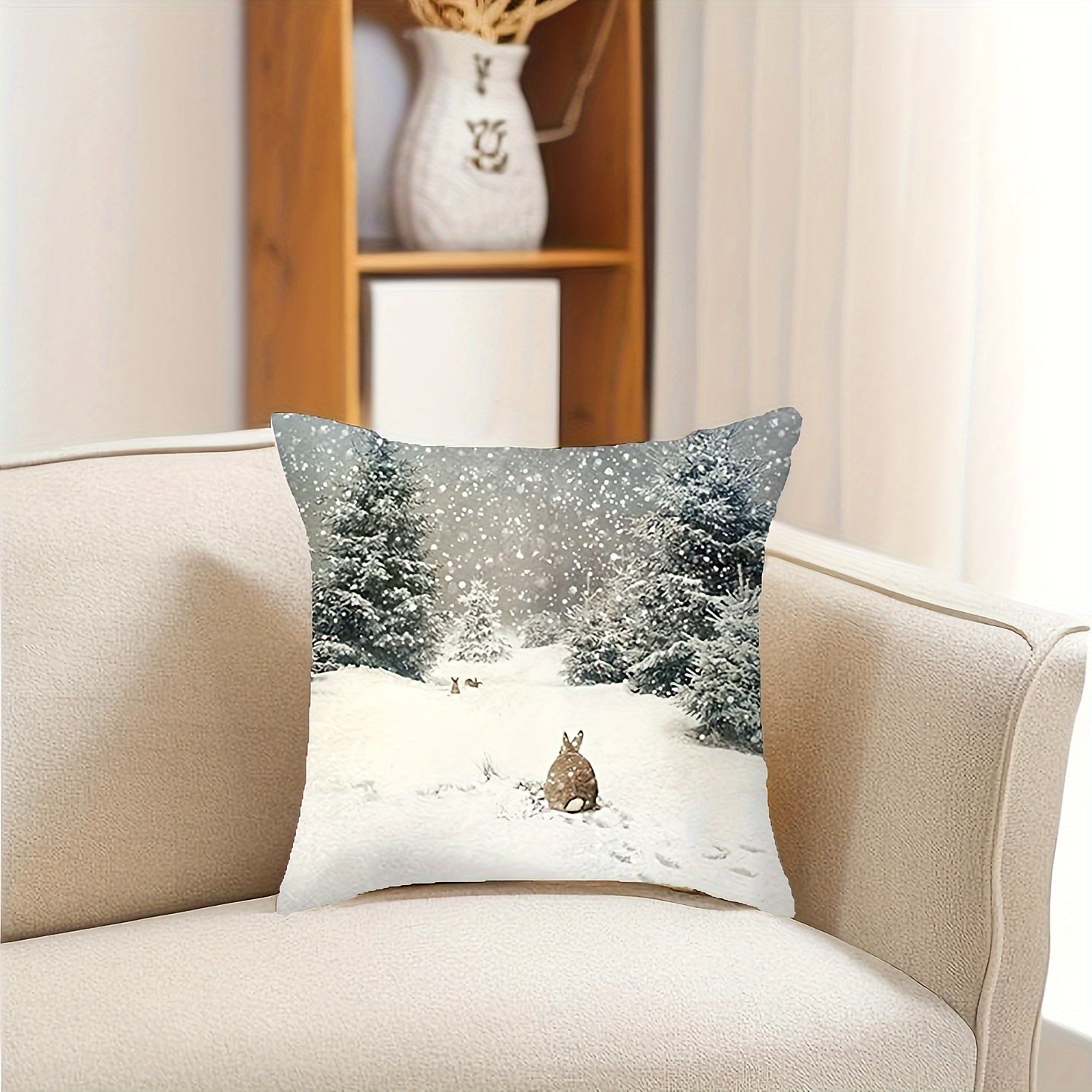 Christmas Snow-Capped Winter Landscape Pillowcase 45.72cm Farmhouse Decor