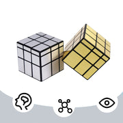 3x3 Mirror Cube Puzzle for Beginners with Silver and Gold Colors, Smooth and Durable