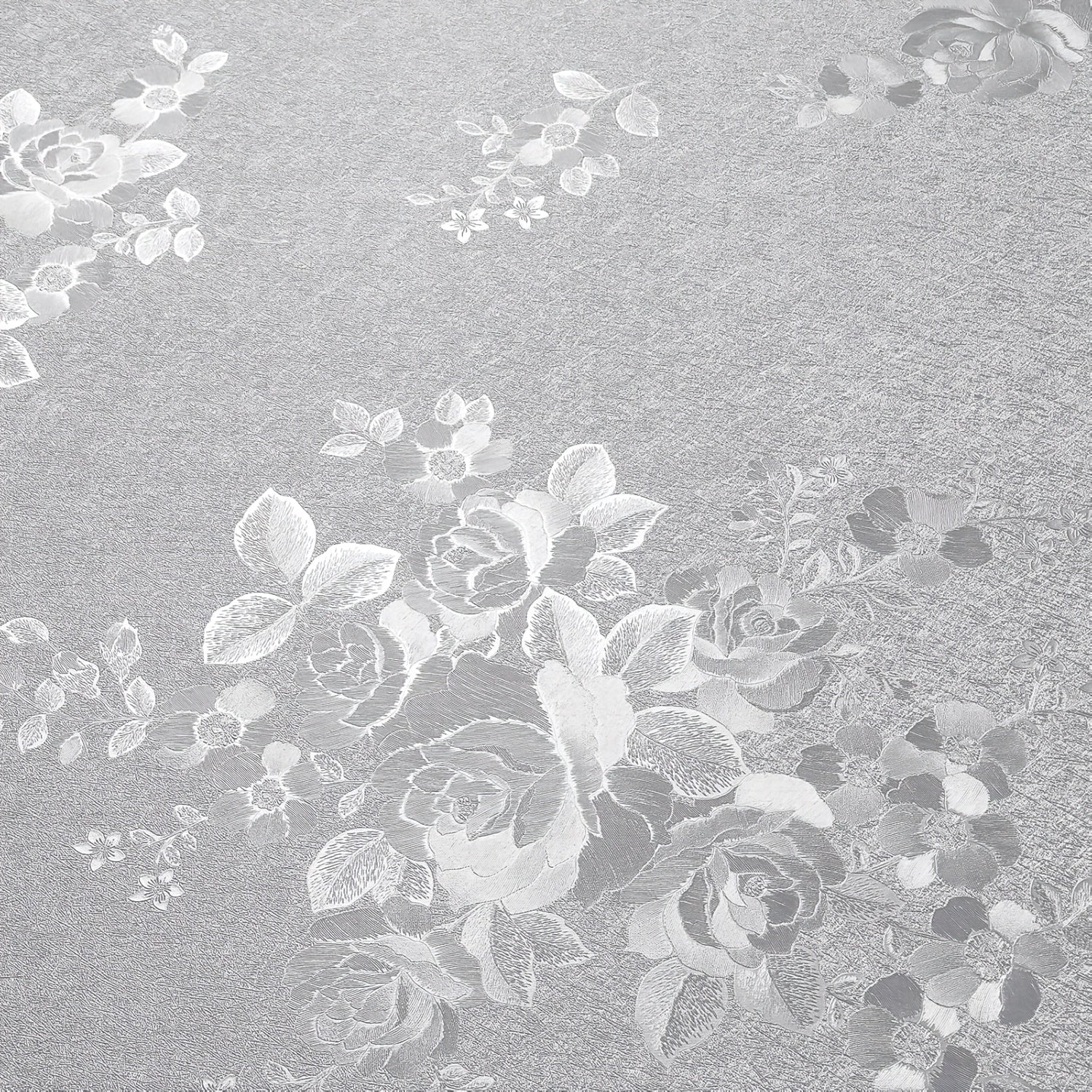 Silver Gray Floral Vinyl Wallpaper Roll Self-Adhesive Removable for Home Decor
