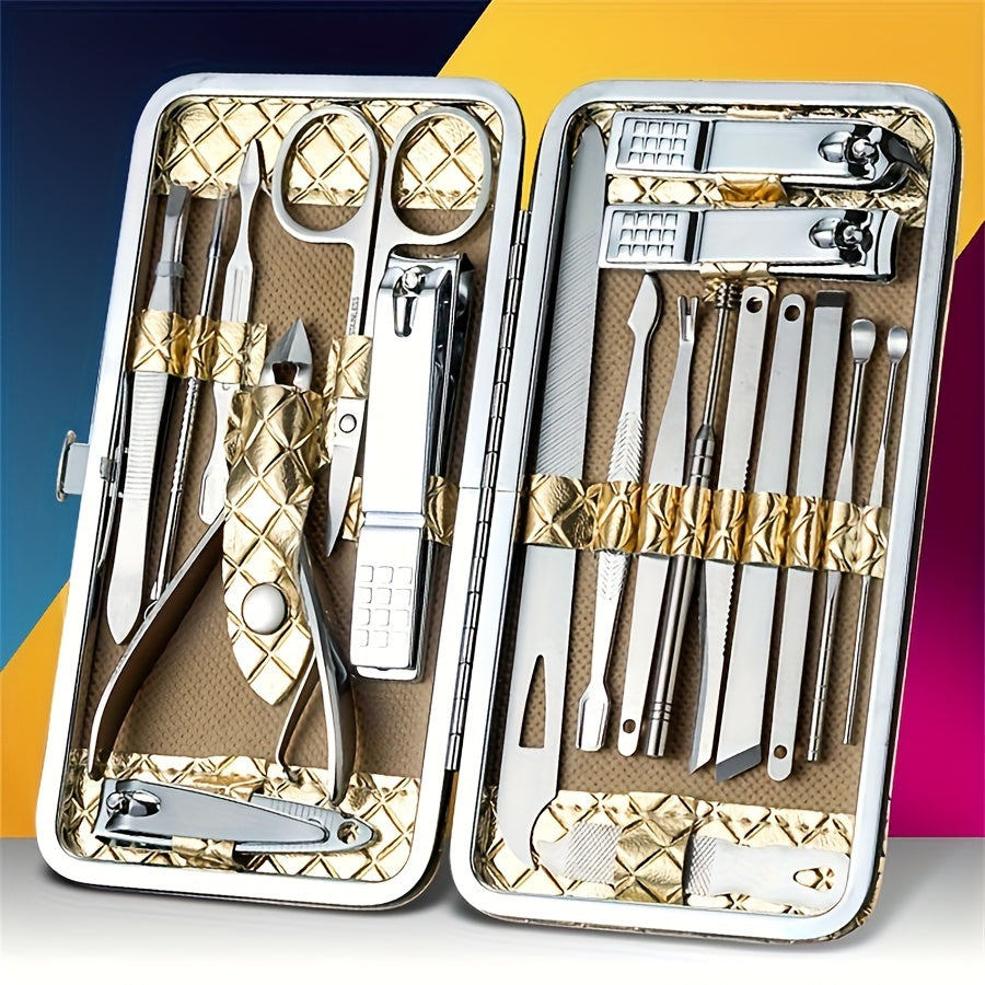 19-Piece Stainless Steel Nail Care Set for Manicures and Pedicures with Clippers Files and Grooming Tools