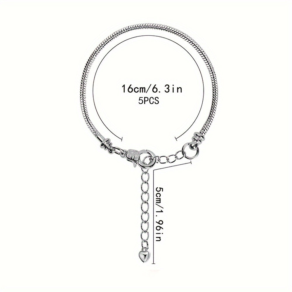 Set of 5 Snake Chain Bracelets with Adjustable Charms and Heart Extenders for DIY Jewelry Making