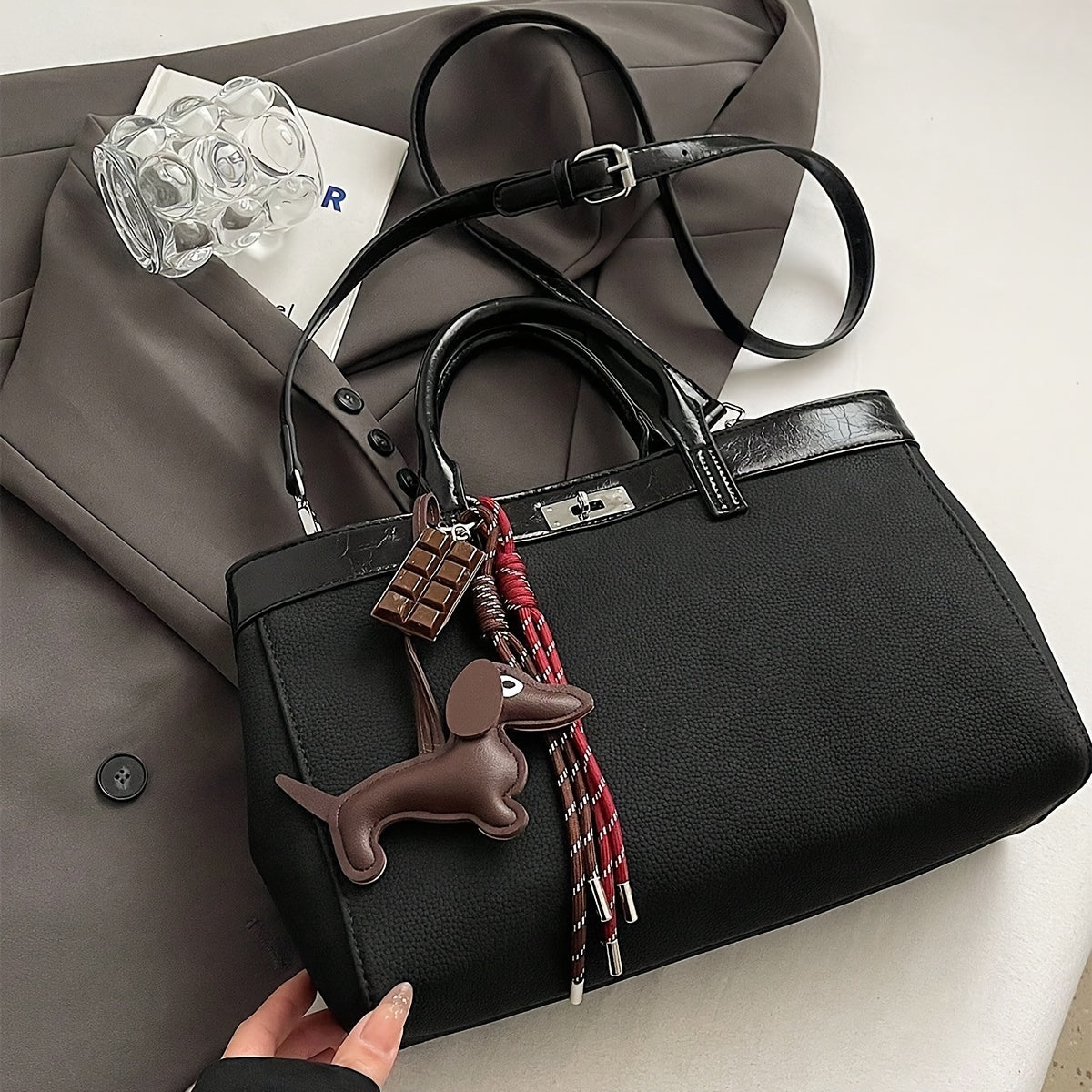 Charm de bolsa para perro Dachshund de PVC con cuerda trenzada, accesorio de dibujos animados