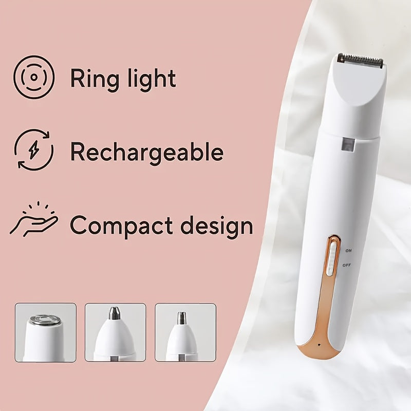 Women's 4-in-1 Electric Epilator Set USB Rechargeable Gentle Portable for Brows Face Legs