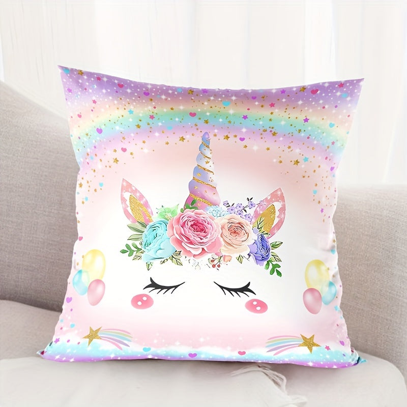 Whimsical Unicorn Polyester Throw Pillow Cover for Living Room Decor