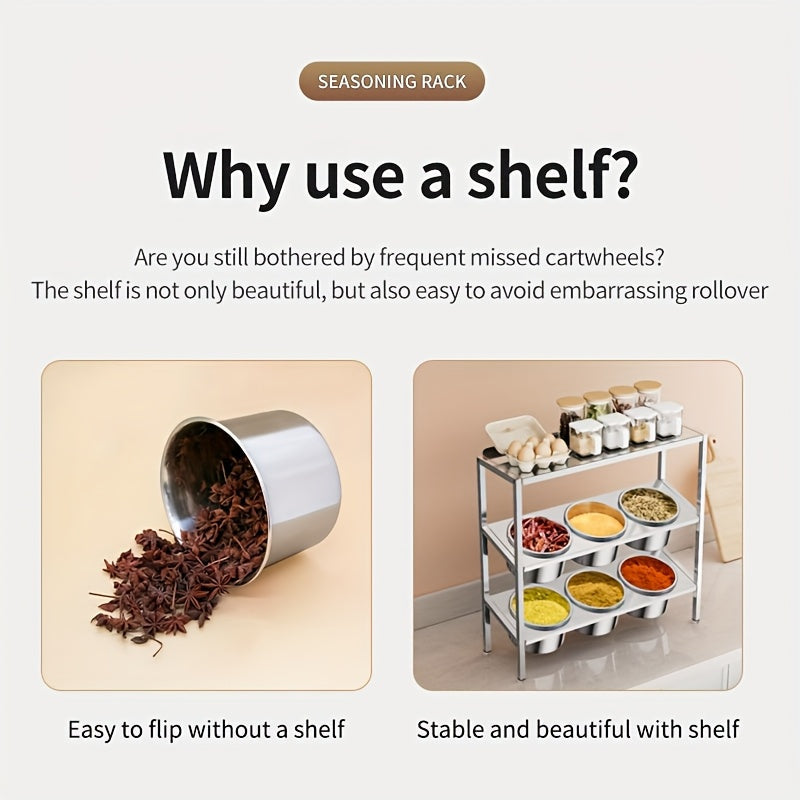 Commercial Grade Unfinished Stainless Steel 3-Tier Spice Rack Organizer with 16 Jars