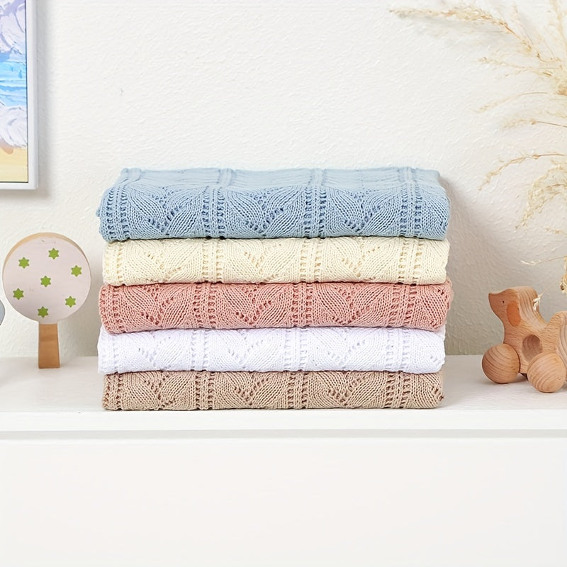 Manta de punto azul claro con patrón argyle de camello, suave algodón, cubierta versátil para cochecito