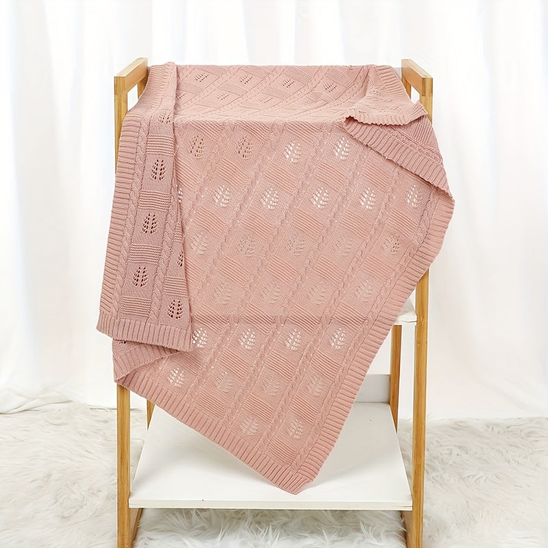 Геометрическое жаккардовое плед с листовым узором, дышащий с отверстиями, для дома, путешествий и кондиционирования воздуха в розовом, верблюжьем, зеленом и кофейном цветах