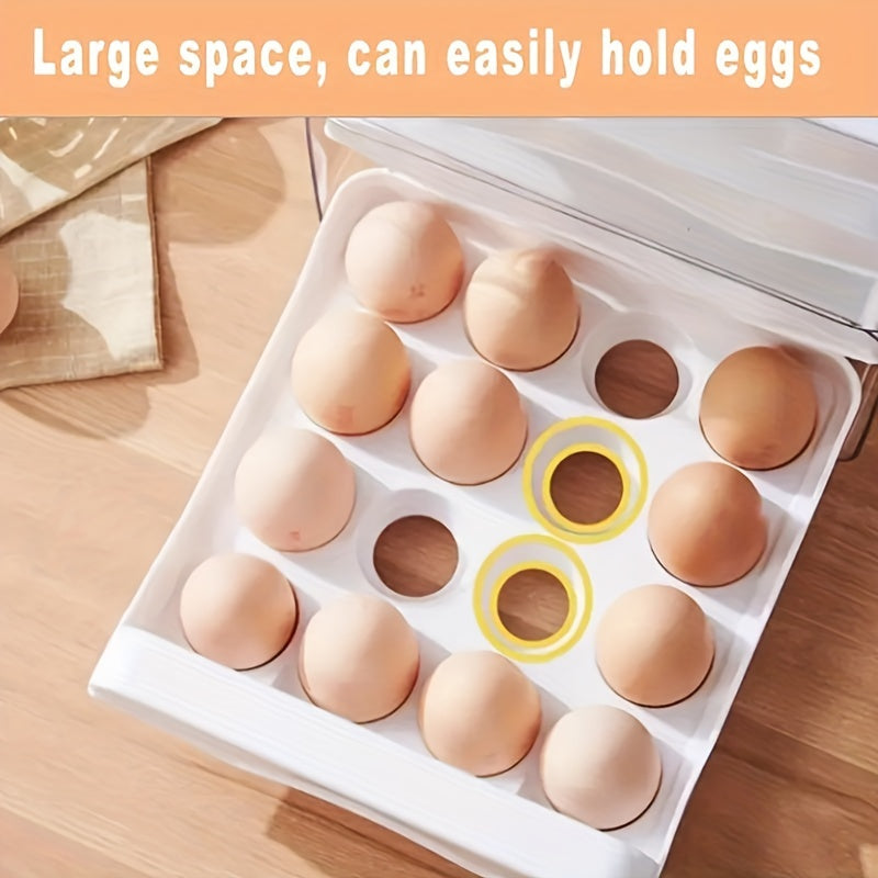 Caja de almacenamiento para huevos, organizador de nevera de doble capa con 32 compartimentos de plástico