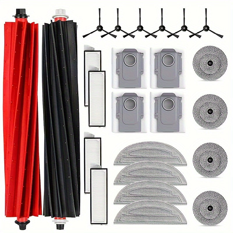 S8 Maxv Ultra uchun robot tozalovchi aksessuarlar 2 ta asosiy cho'tka, 6 ta yon cho'tka, 4 ta filtr, 4 ta chang sumkasi va 8 ta matodan iborat. Plastik materialdan tayyorlangan, batareya talab qilinmaydi.