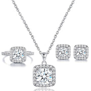 Square Zirconia Jewelry Set Necklace Earrings Ring Gold Plated Bridal Gift