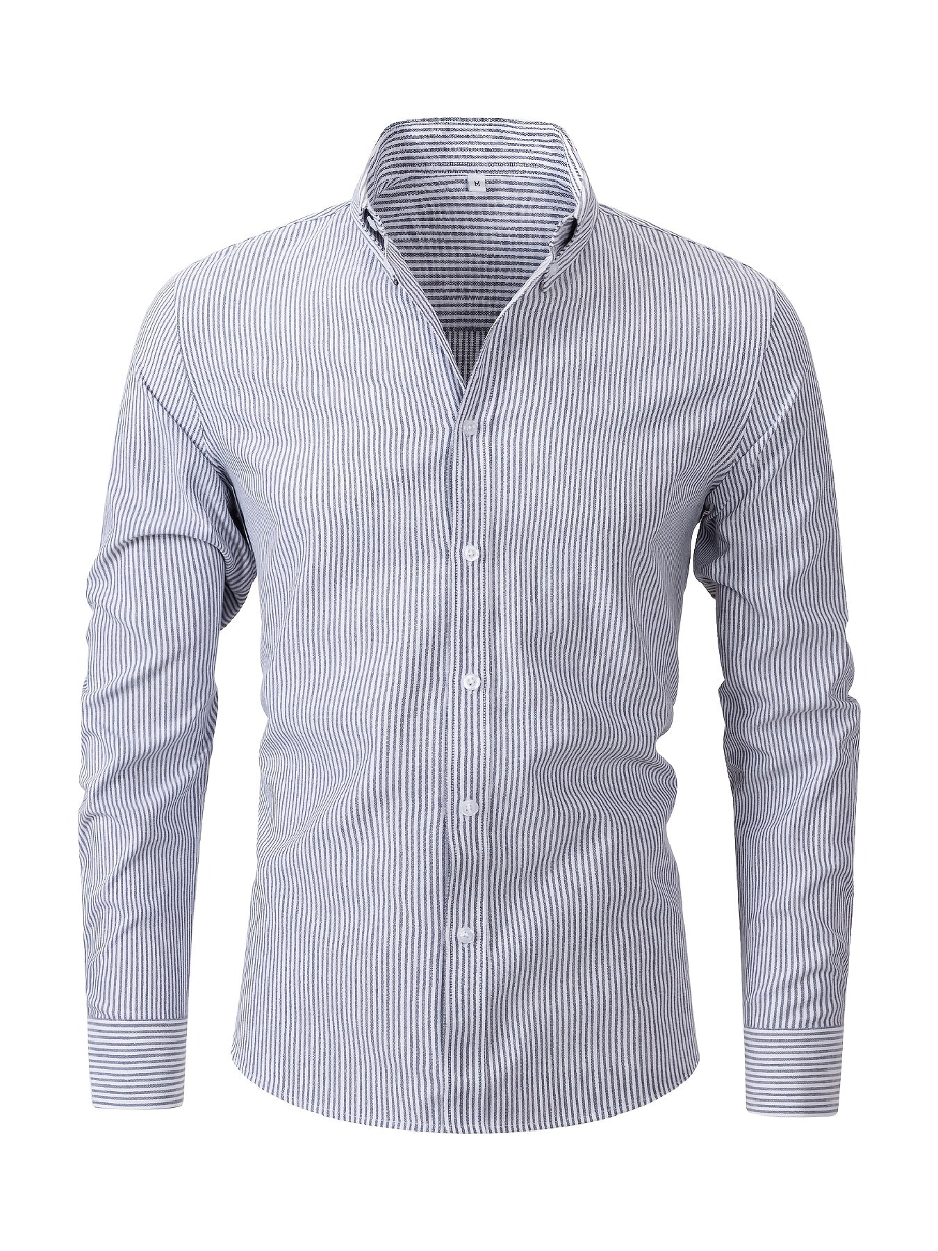 Men's Oxford Shirt Long Sleeve Vertical Stripe Wrinkle-Resistant Autumn Extended Sizes