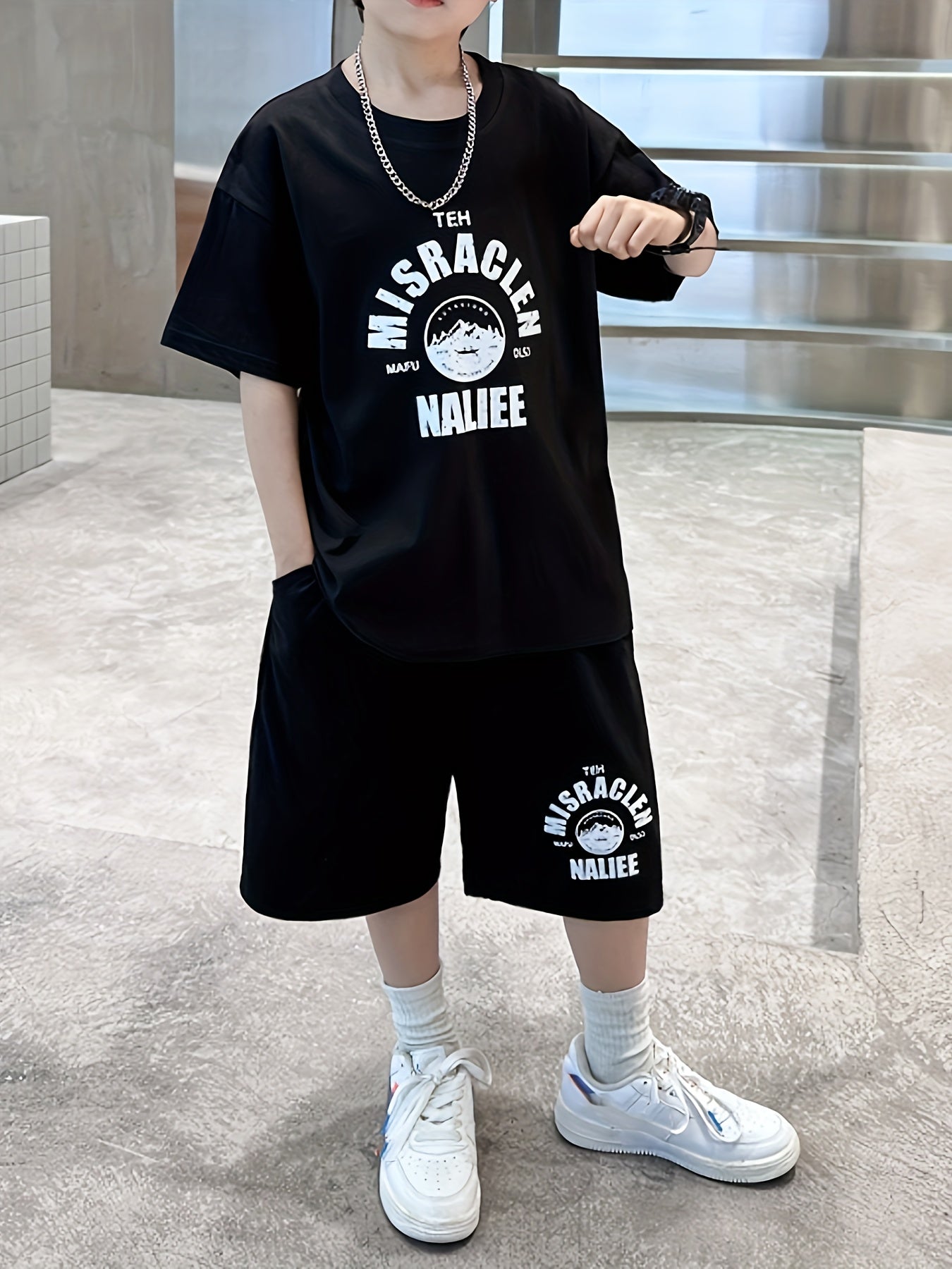 Boys' 2-Piece Cotton Short Sleeve T-Shirt and Shorts Set for Medium and Large Kids