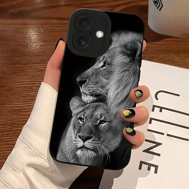 iPhone modellari 7 dan 15 Pro Max gacha bo'lgan uchun qora lion naqshli TPU telefon qutisi
