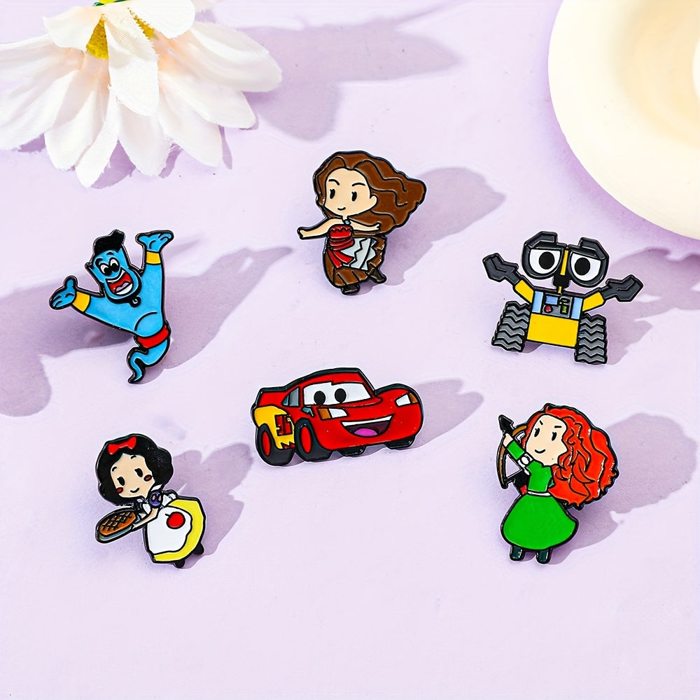 6-Pack Cartoon Enamel Pins Set for Backpacks and Clothing