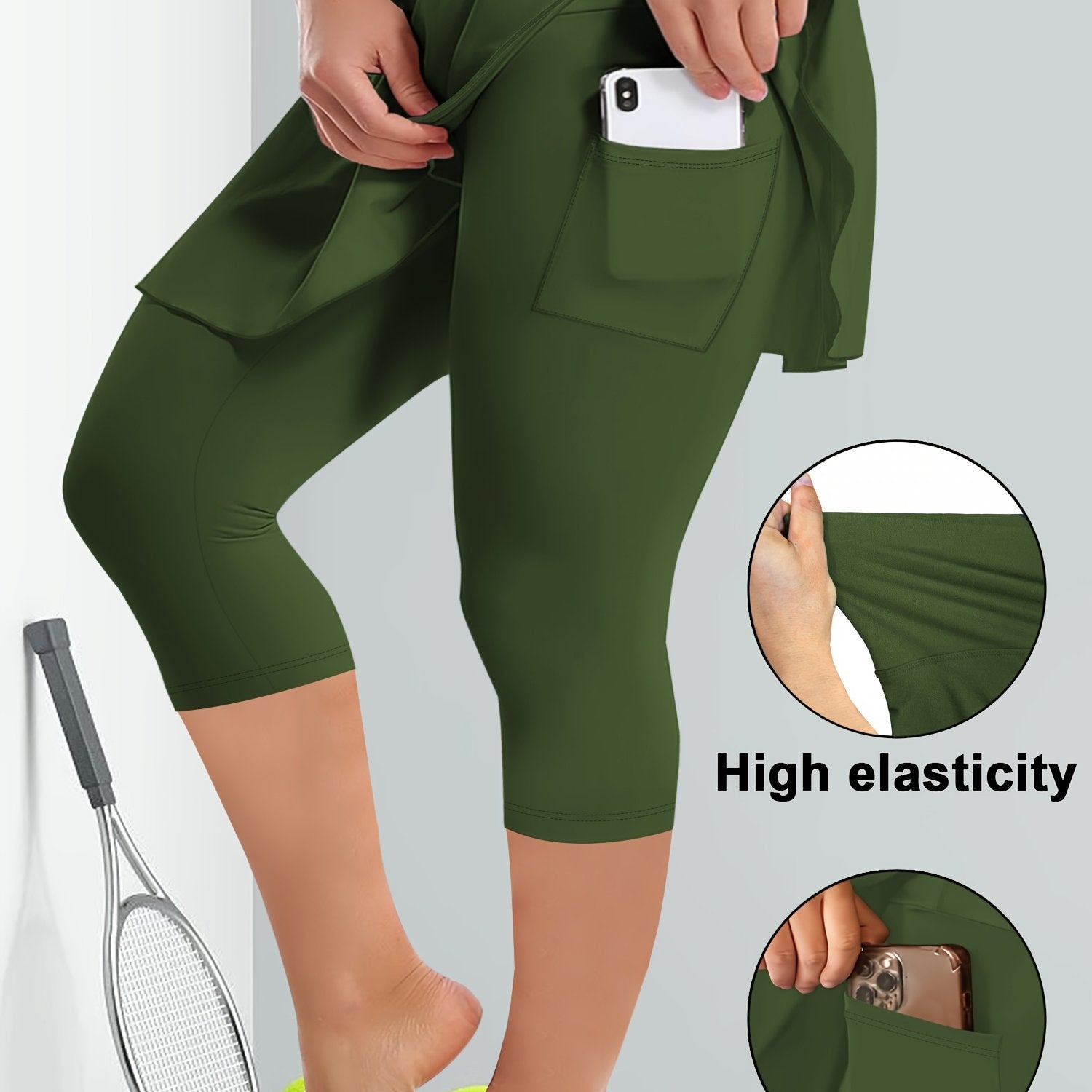 Women's High-Waisted Culottes With Pockets Soft Elastic Comfortable