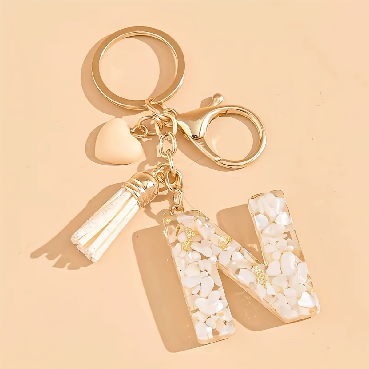 Women's Resin Initial Keychain Heart-Shaped Tassel Charm for Backpacks