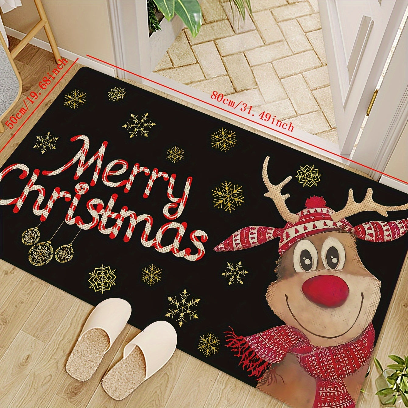 Reindeer Christmas Doormat Indoor Outdoor Welcome Mat Stain-Resistant Polyester