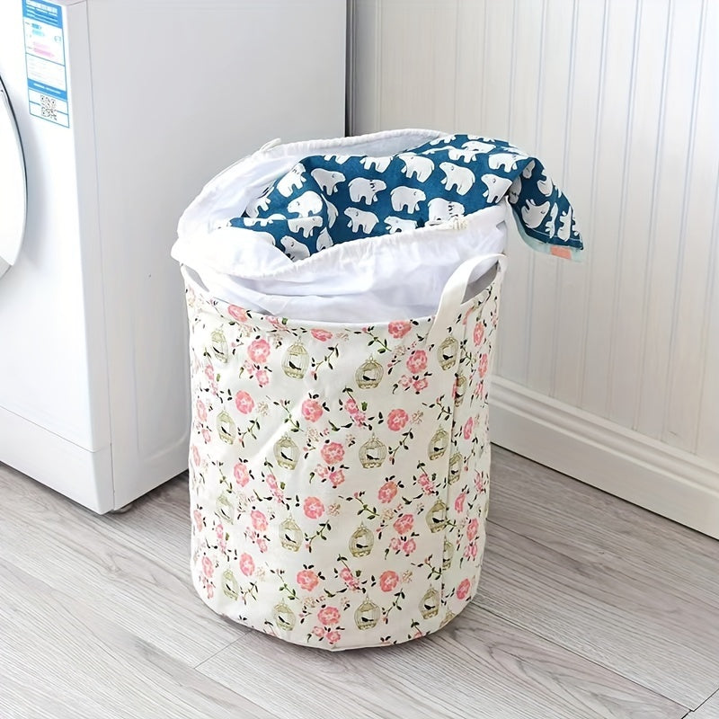 Floral Print Collapsible Laundry Basket for Clothes and Storage