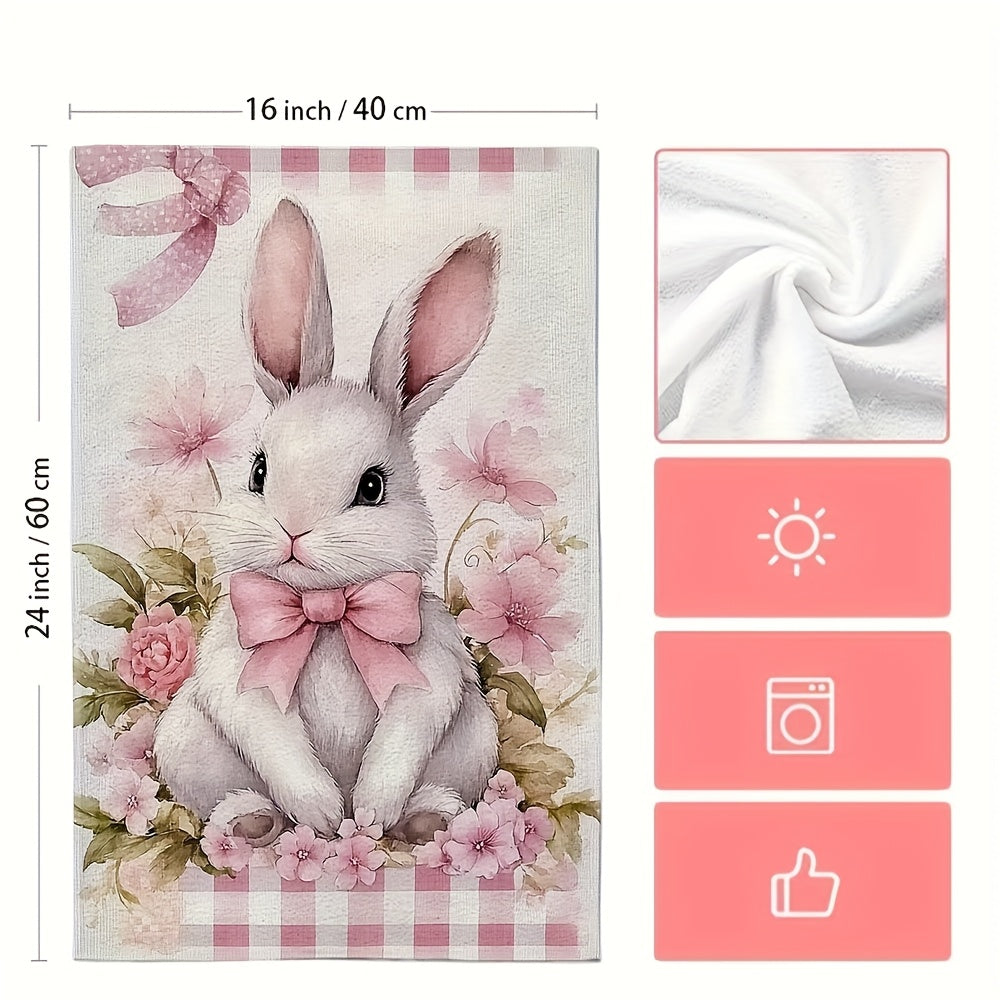 2-Pack Ultra Soft Polyester Kitchen Towels Coastal Bunny Bow Design 16x24 Inches