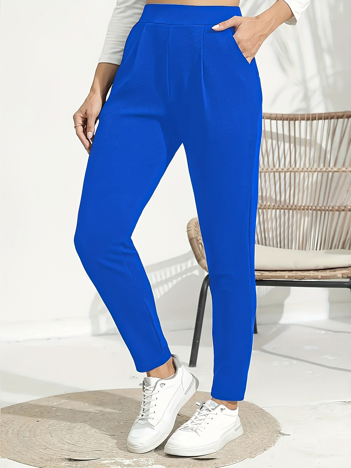 Women's Plus Size Stretch Straight Leg Pants Solid Color Casual Semi-Formal