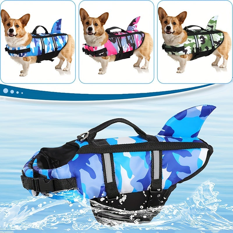 Lightweight Adjustable Dog Life Vest with Rescue Handle and Shark Design for Surfing and Beach Activities