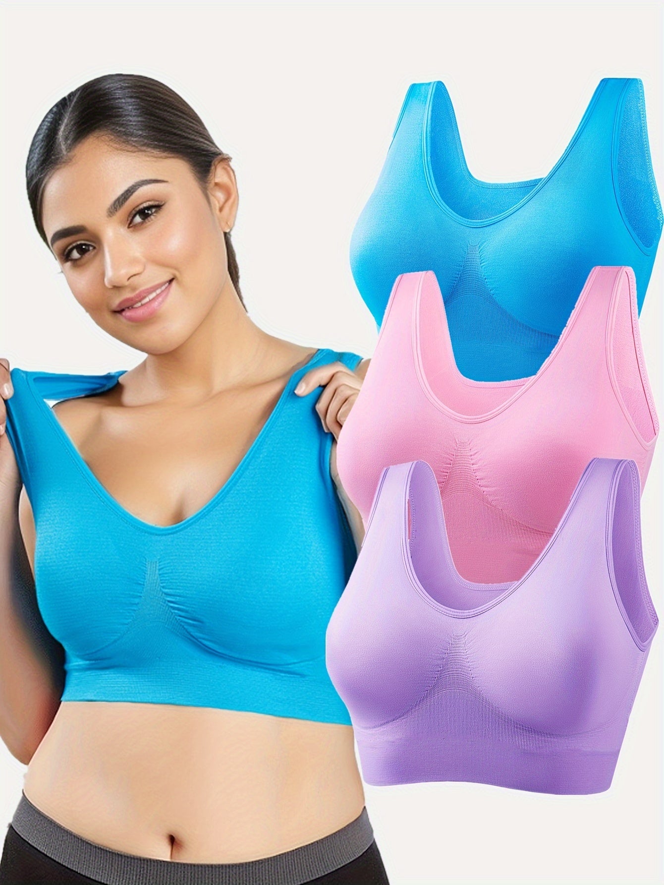 Conjunto de sujetadores deportivos sin costuras de talla grande para mujer, sin relleno, sin aros, para yoga y correr