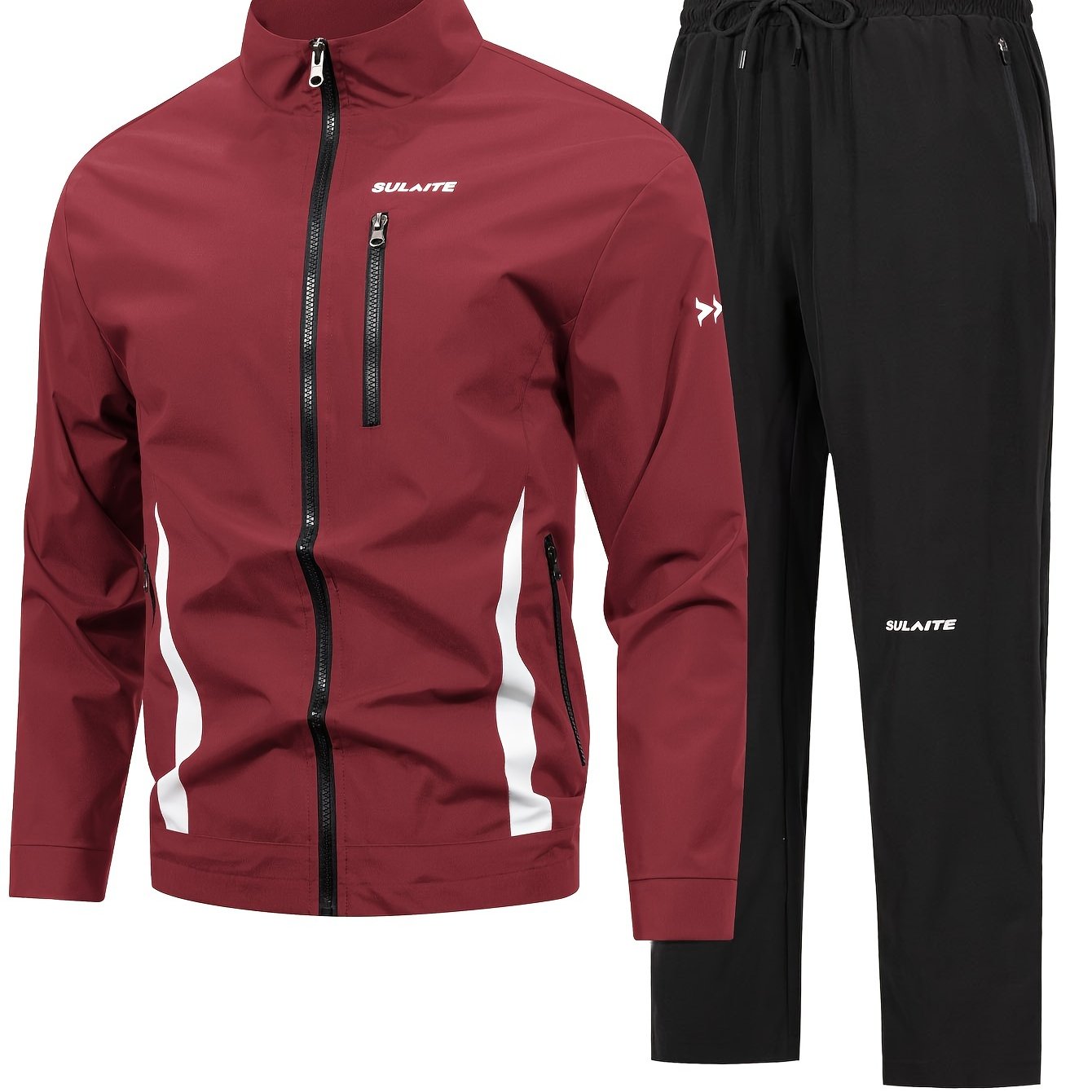 Men's Athletic Tracksuit Set with Zip-Up Jacket and Casual Pants Polyester Spring Fall