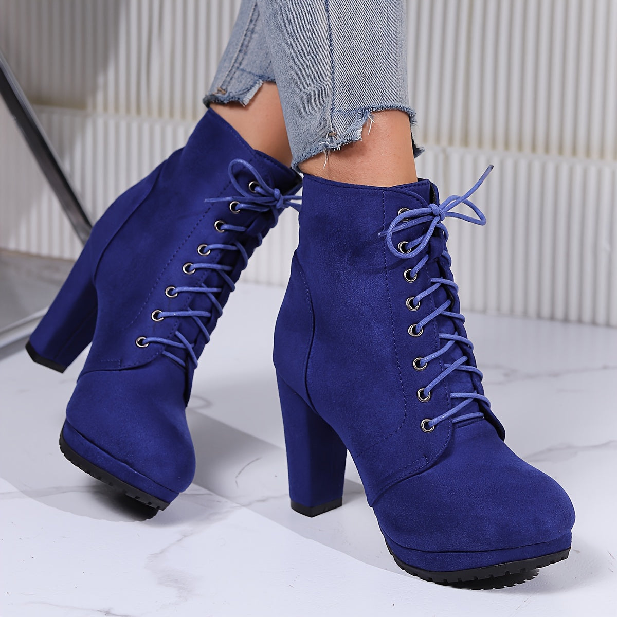 Women’s Combat Boots Fabric Lace-Up Chunky Heel Platform All-Season