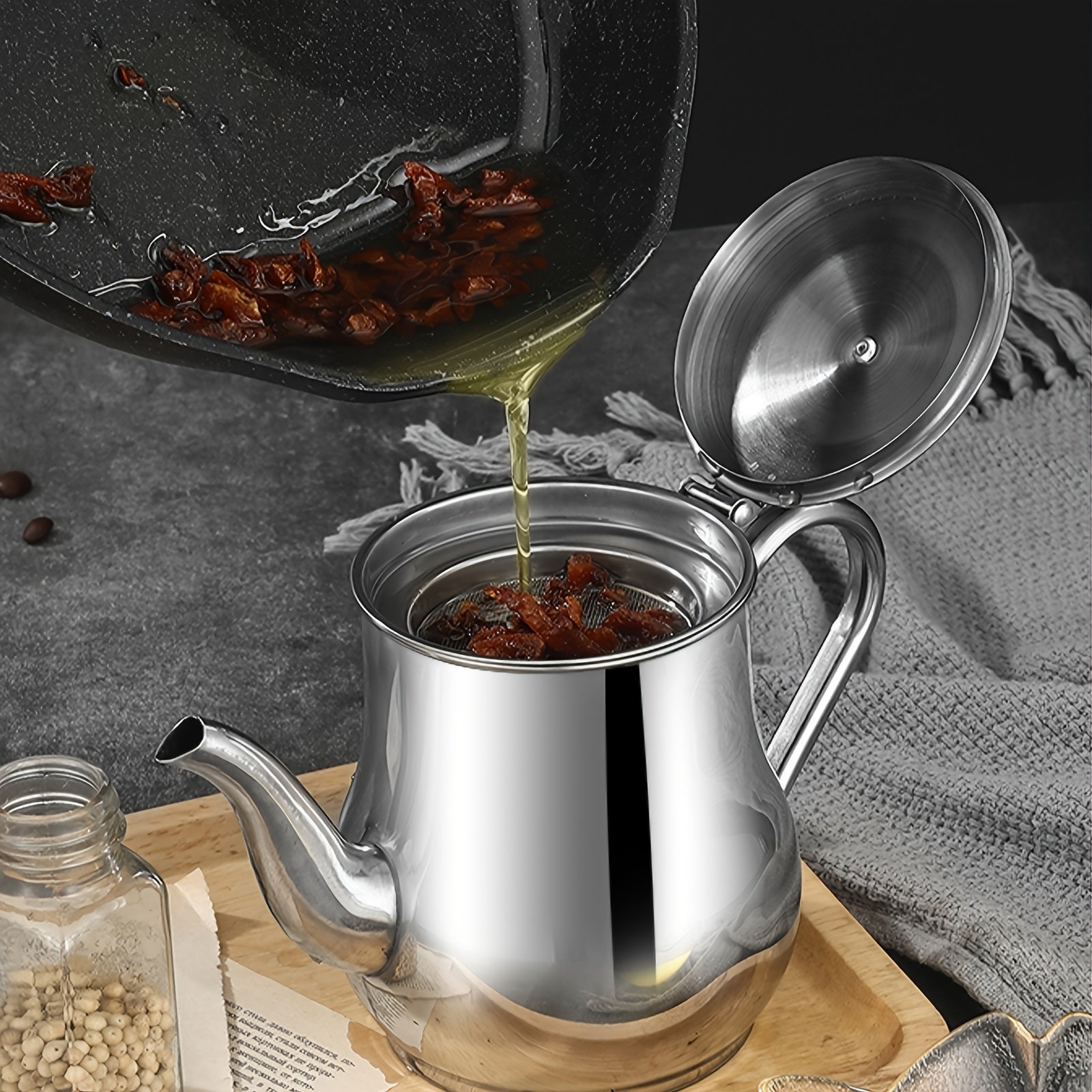 "Silver Stainless Steel Gooseneck Teapot with 48oz Capacity and Integrated Filter, BPA-Free Metal Tea Kettle and Coffee Server, Multi-Purpose Oval Table Serving Pot for Home, Restaurant, Outdoor Use. Dishwasher Safe."