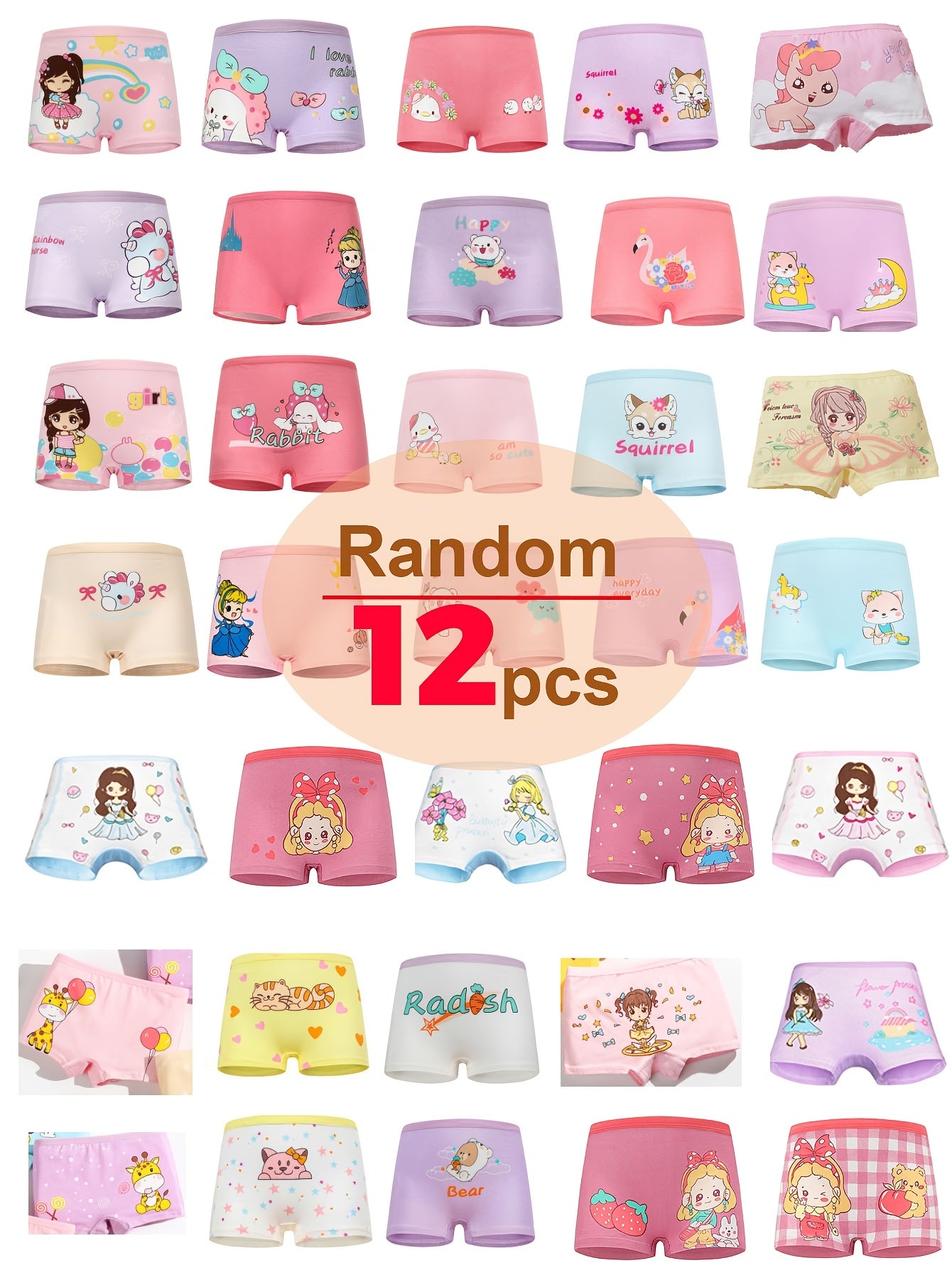 Girls Assorted Cotton Underwear 12-Pack Soft Comfortable Briefs for Children