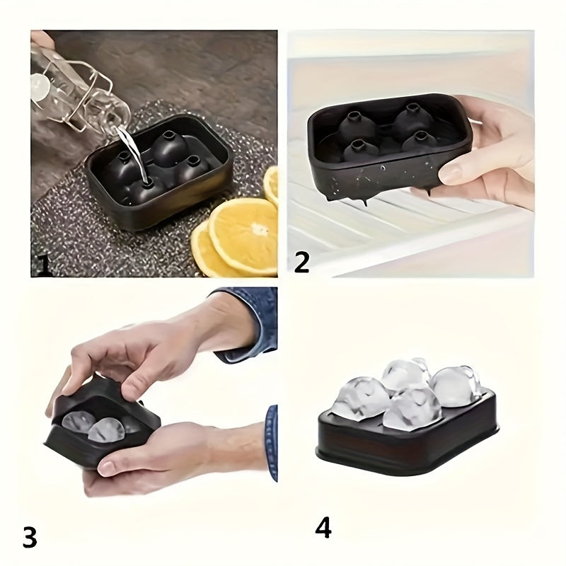 Silicone Skull Ice Cube Mold 4-Cavity Black Tray for Whiskey and Spirits