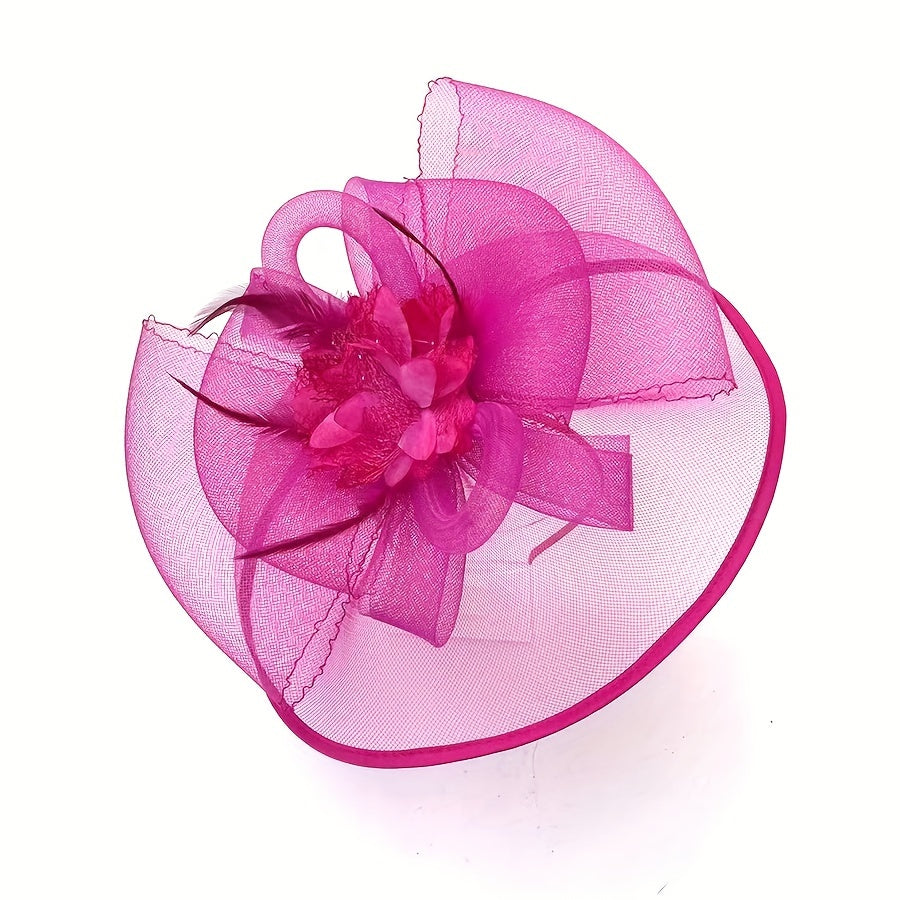 Women's Elegant Fascinator Flower Headband with Hair Clip Pillbox Hat for Cocktail Tea Party