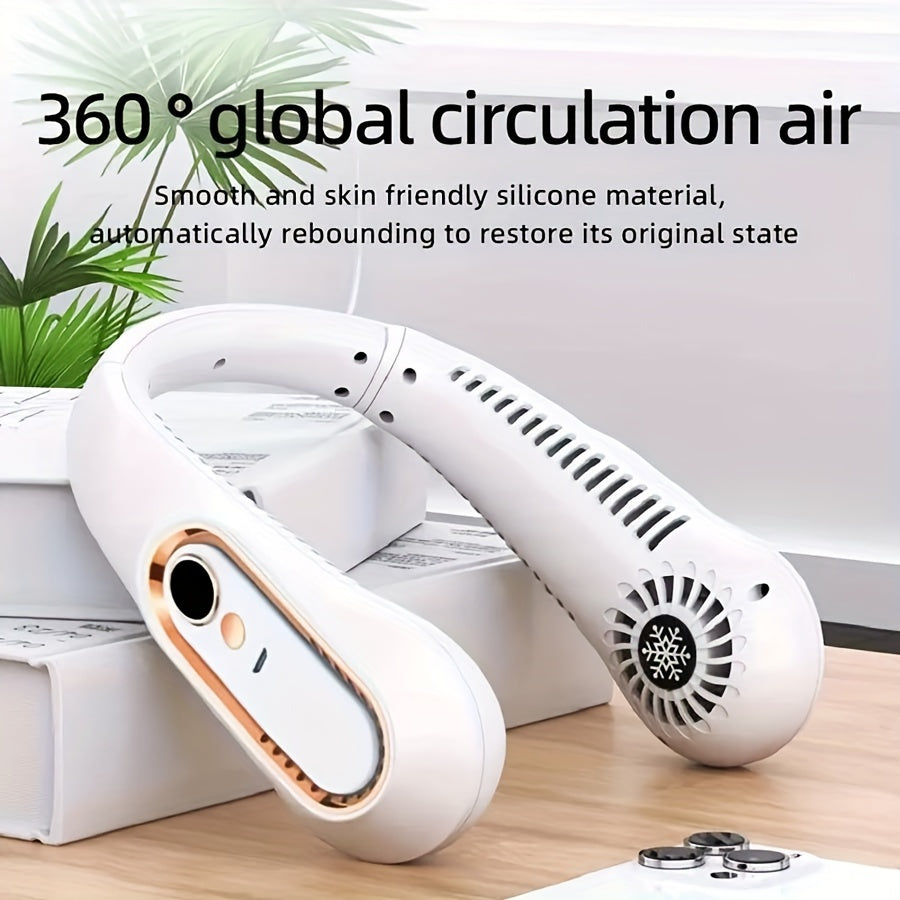 Compact USB fan 5 speeds rechargeable outdoor foldable neck hanging