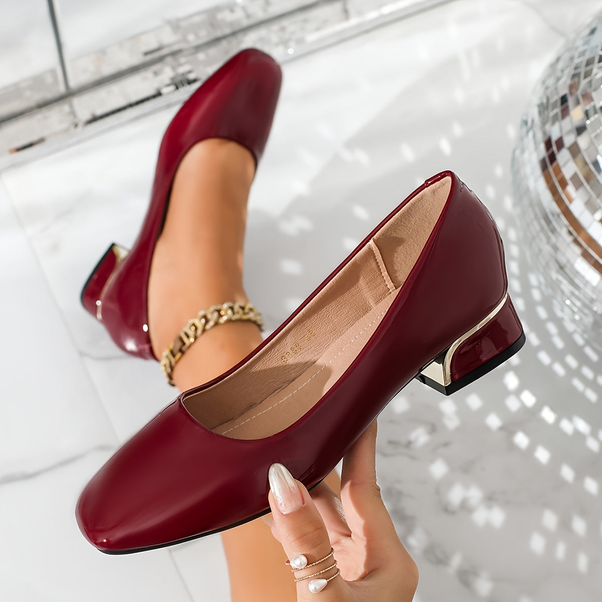 Ayollar uchun kvadrat barmoqli poyabzal, kundalik, bir rangli, past blok poyafzal, kiyinadigan poyabzal