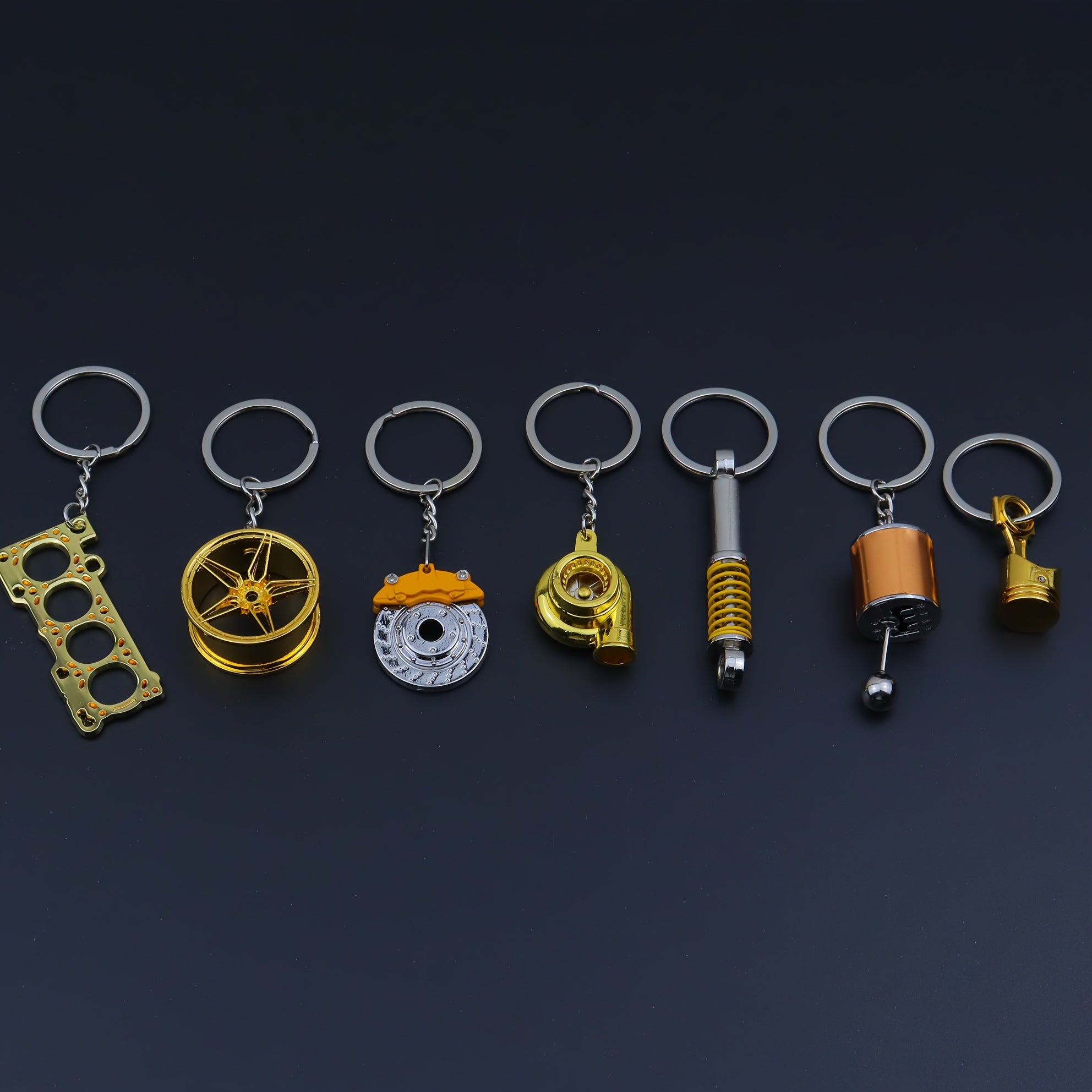 Car Modification Keychains Set Zinc Alloy Black 7-Piece Auto Accessories