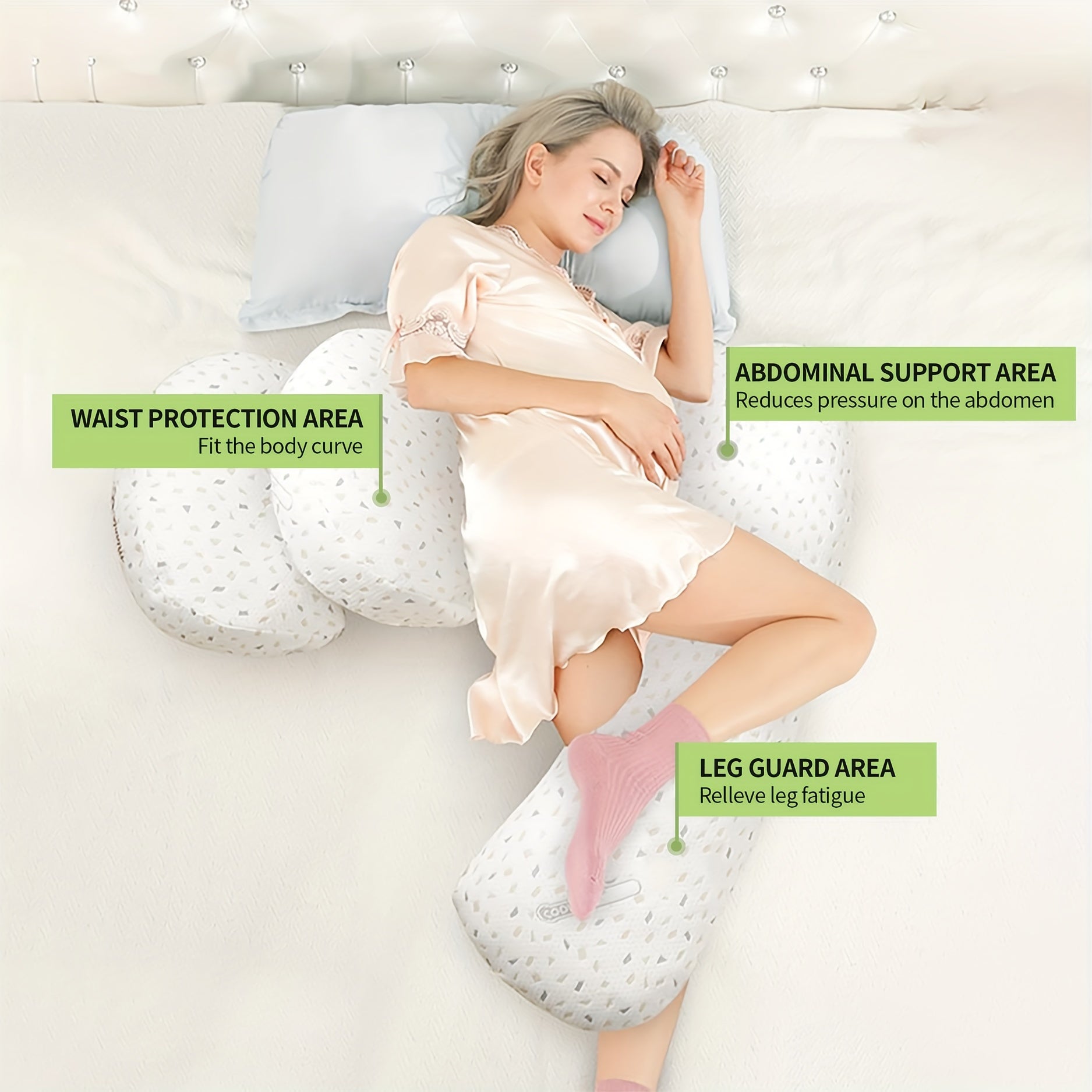 Pregnancy Pillow U-Shaped Waist Support for Side Sleeping Abdominal Comfort