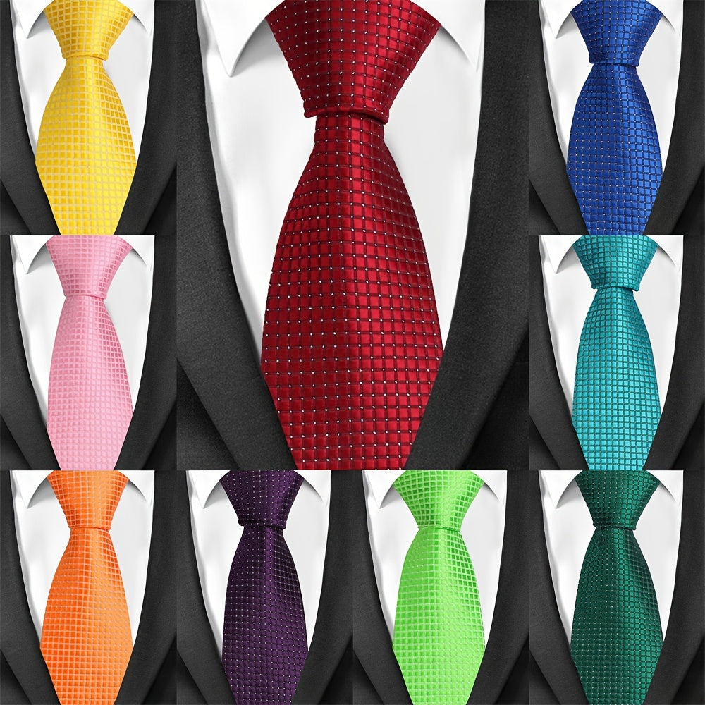 Men's Classic Business Tie Small Plaid Pattern Wedding Tie for Formal Events