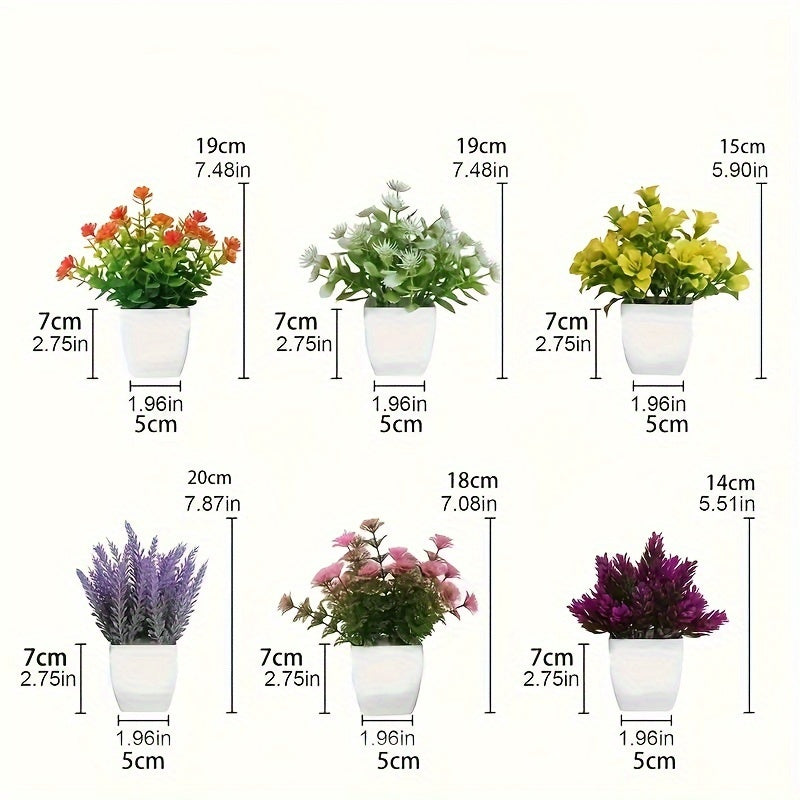 Set de 6 macetas de flores artificiales para decoración del hogar y oficina
